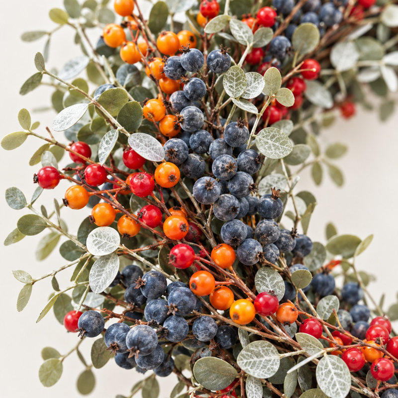 Couronne de porte d'entrée automnale artificielle de 61 cm (24 po) avec baies mélangées et mini-feuilles d'eucalyptus, décoration murale pour la fête de Thanksgiving.