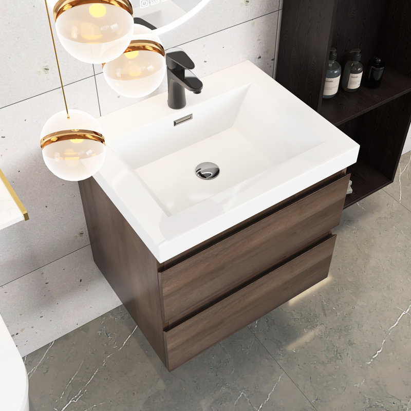 Meuble-lavabo mural simple avec plateau en marbre de culture 24 po Lottelore