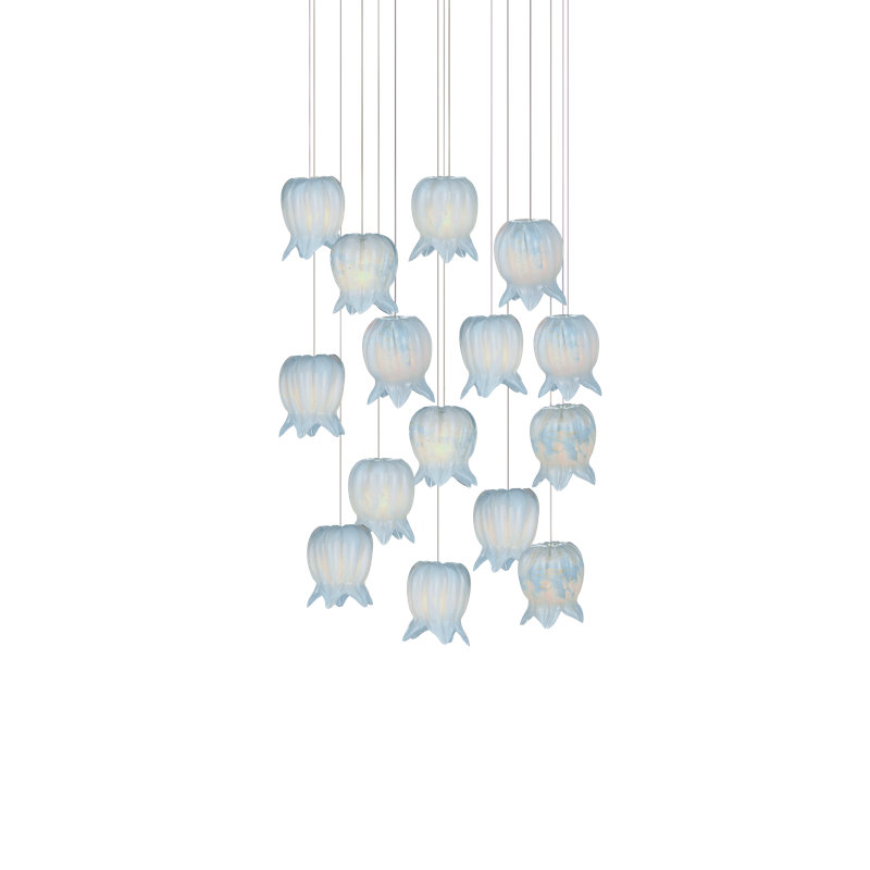 Polpo 7-Light Round Multi-Drop Pendant, Blue, 2250 Lumens, 13" H x 48" W x 12" D