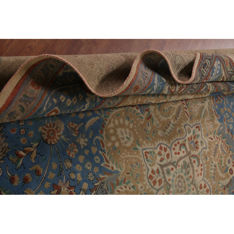 Tapis bleu floral traditionnel 10 x 13