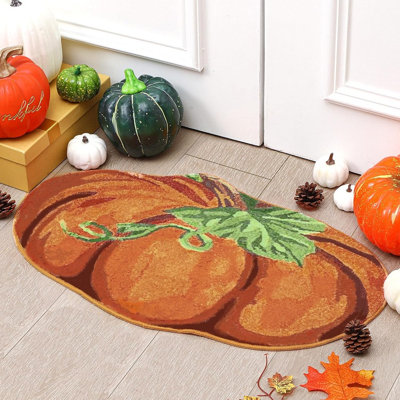 Fall Pumpkin Shaped Door Mat | Non-Slip Thanksgiving Welcome Rug for Indoor & Outdoor Home Décor