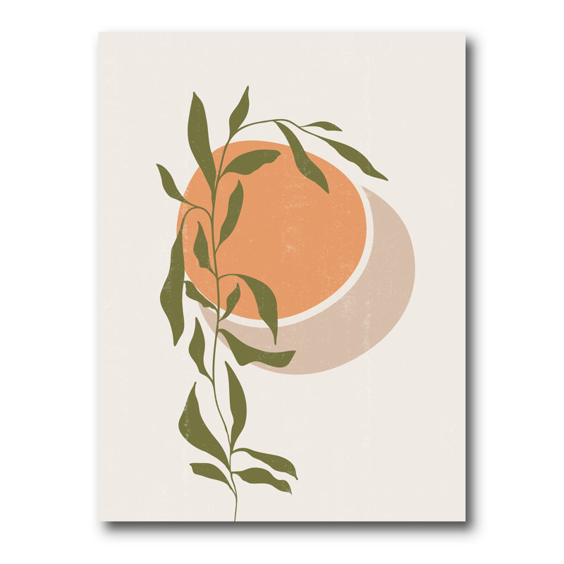 Abstrait soleil orange et lune avec feuille tropicale - impression sur toile, H 40 po x l 30 po x P 1 po, Toile tendue
