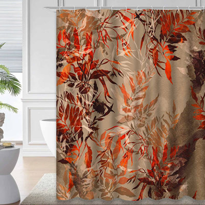Orange Waterproof Shower Curtain, Shower Curtains for Bathroom with 12 Hooks