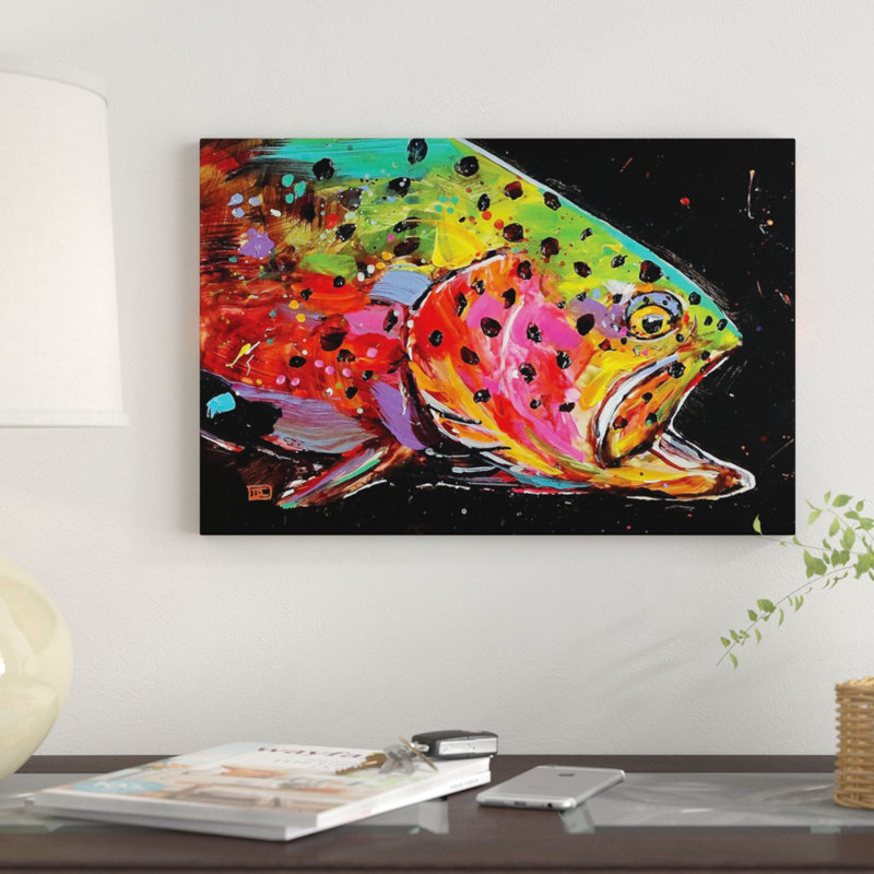 " Crazy Trout " by Dean Crouser, 8" H x 12" W x 0.75" D, No Mat, Wrapped Canvas
