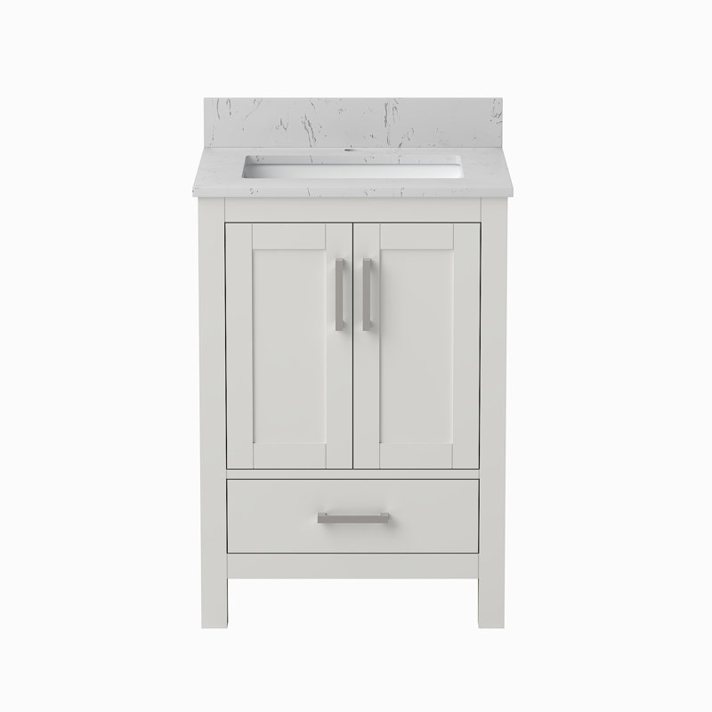 Meuble-lavabo simple Felix de 24 po entièrement assemblé avec comptoir et dosseret en marbre reconstitué, 24"