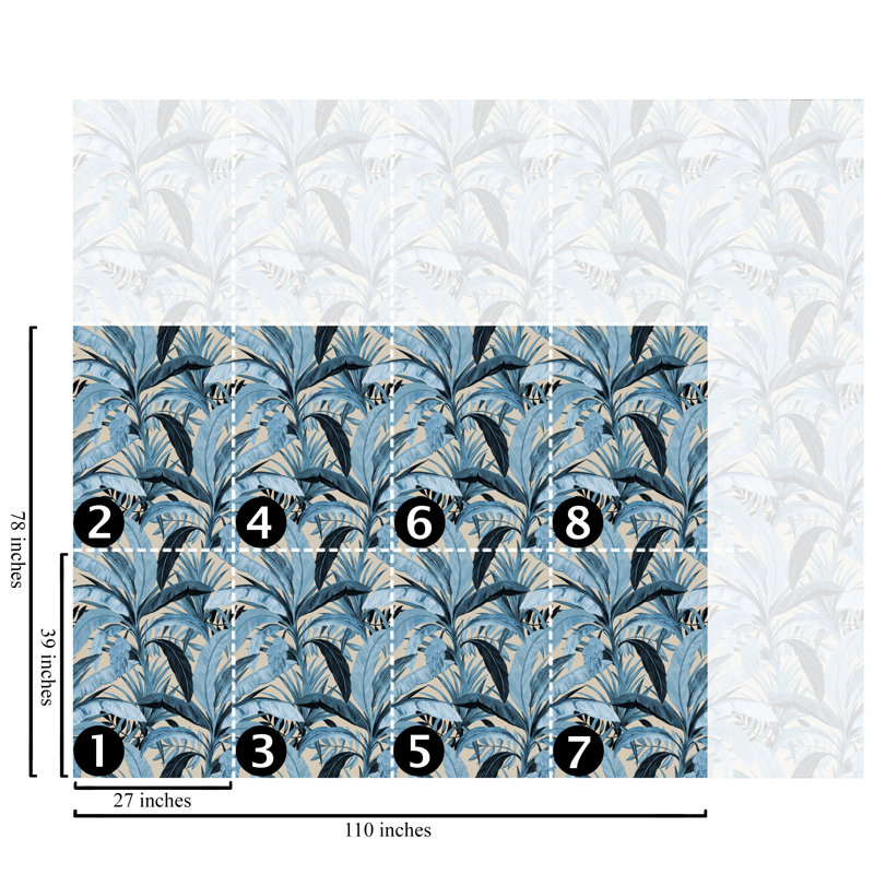 Tropical Wallpaper Blue Beige