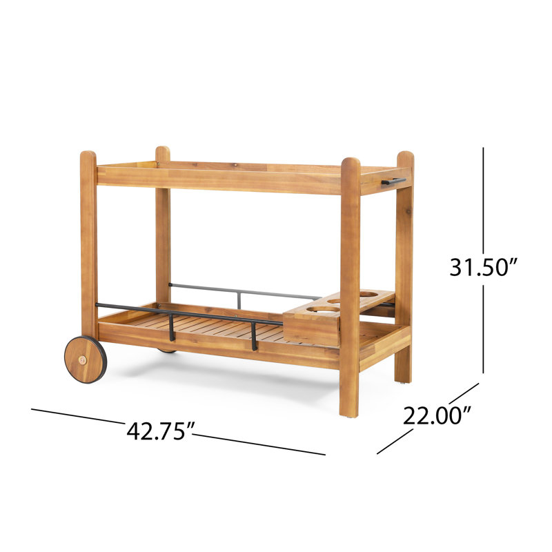 Black Metal & Wood Bar Cart With Shelf - Mobile, 42.79" W X 22.62" D 30.69" H, Wine Bottle Storage Compatible Slat Design Metal, Holder, 42.79"W 22.62"D 30.69"H,