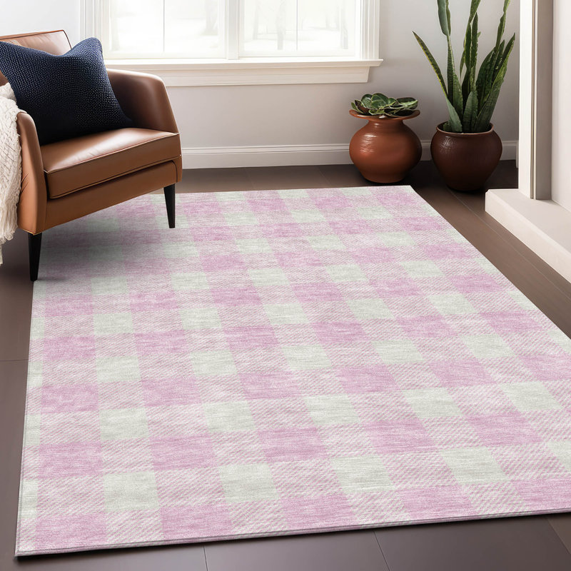 Premium Machine Washable Prisco Pink Rug, Rectangle 10' x 14'