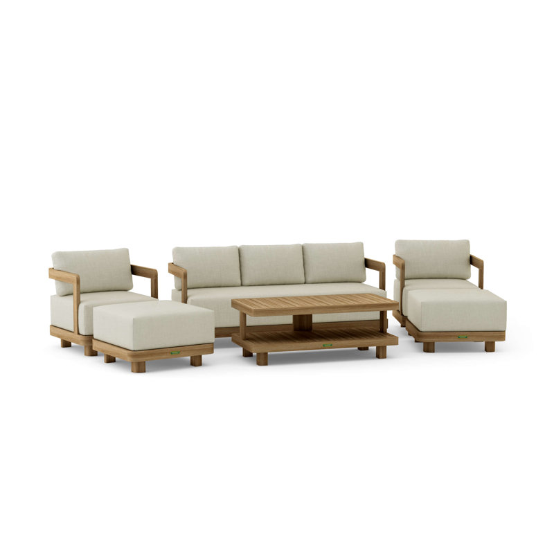 Ensemble de conversation d'extérieur 7 personnes avec coussins Granada Teak, Toile Sunbrella® naturel