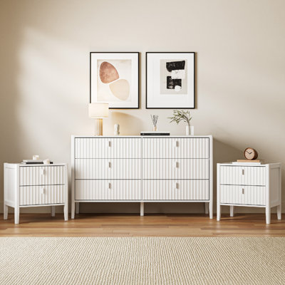 3 Piece Bedroom Set, 6 Drawer Dresser And Nightstand Set Of 2