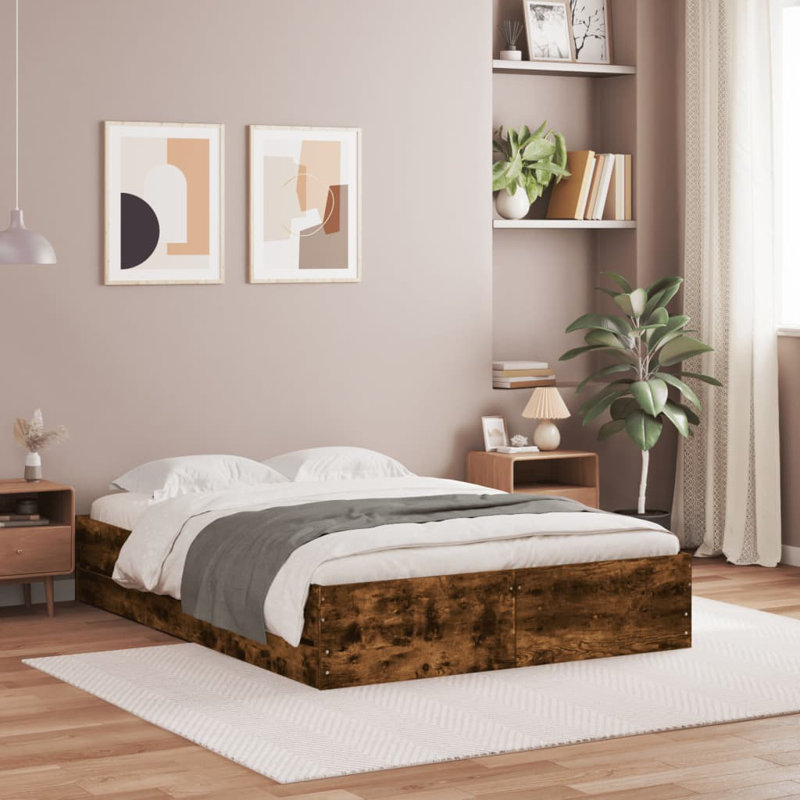 Normia Drawers Bed Frame, Small Double ( 120 x 190 cm), Smoked Oak