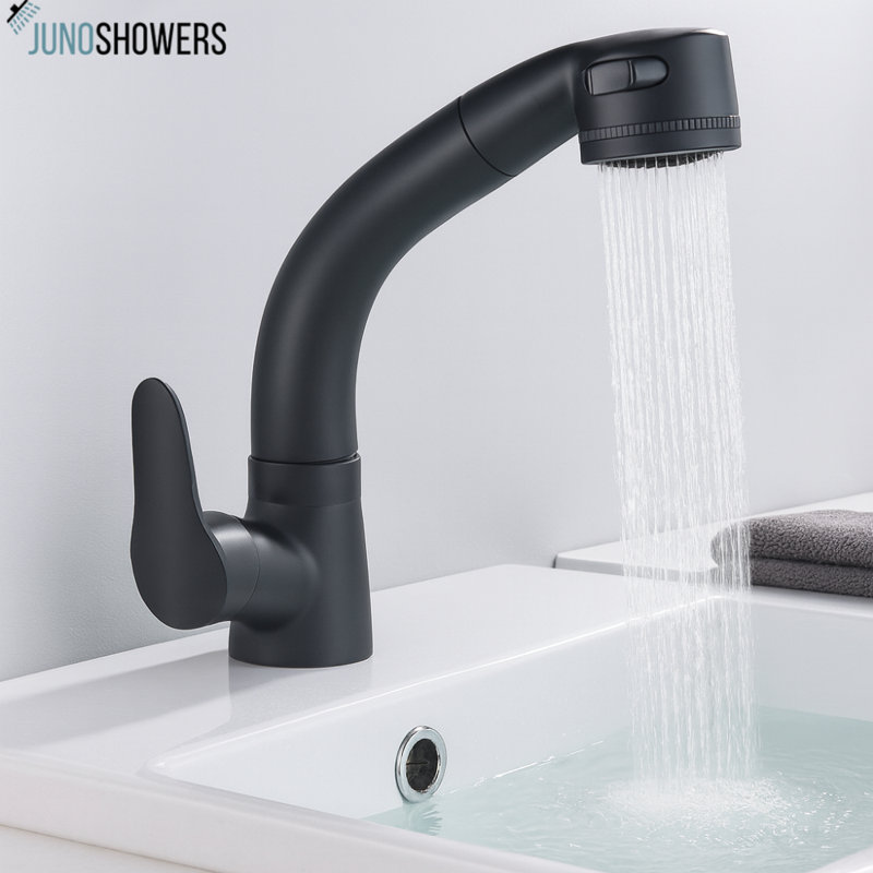 Juno Brass Deck-Mounted Bathroom Basin Mixer Faucet – Modern & Durable Design, Black
