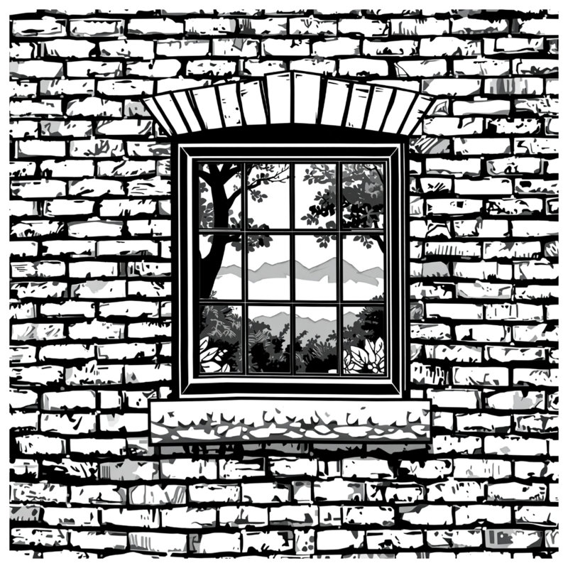 Mur de briques avec housses de couette pour fenêtre, Lit simple