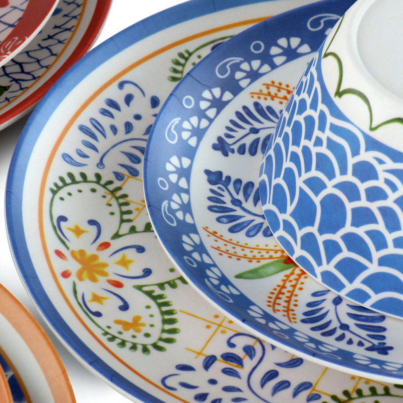 12 Piece Bamboo Fibre Dinnerware Set in Multi-Colour