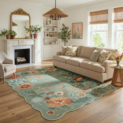 Floral Washable Rugs Non-Slip Soft Rugs for Living Room Bedroom Ultra-Thin Boho Accent Carpet