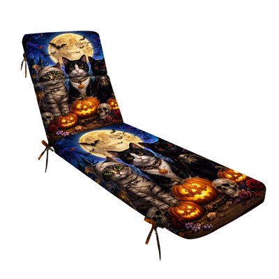 Peenoke Outdoor Indoor 3'' Lounge Patio Cushion Halloween Cats Costumes o Lanterns Full Moon Water-Resistant Chaise Lounge Cushion for Chair Patio Furniture Seat Cushion