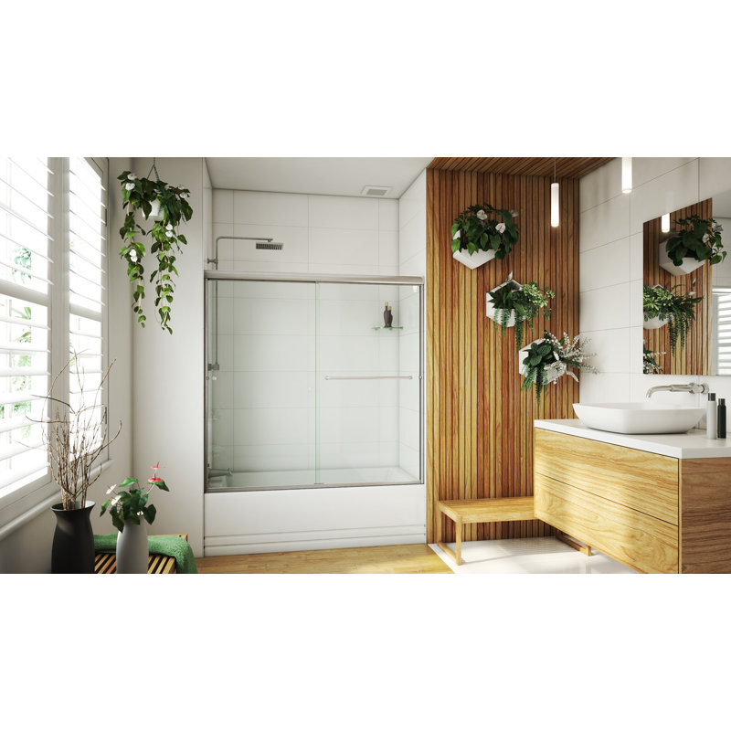 Leter 56" W x H 55.38" Frameless Tub Door, Left Opening, Brushed Nickel
