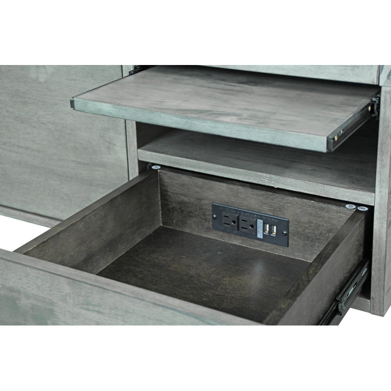 Solid Wood Open-Frame Bed, Gray