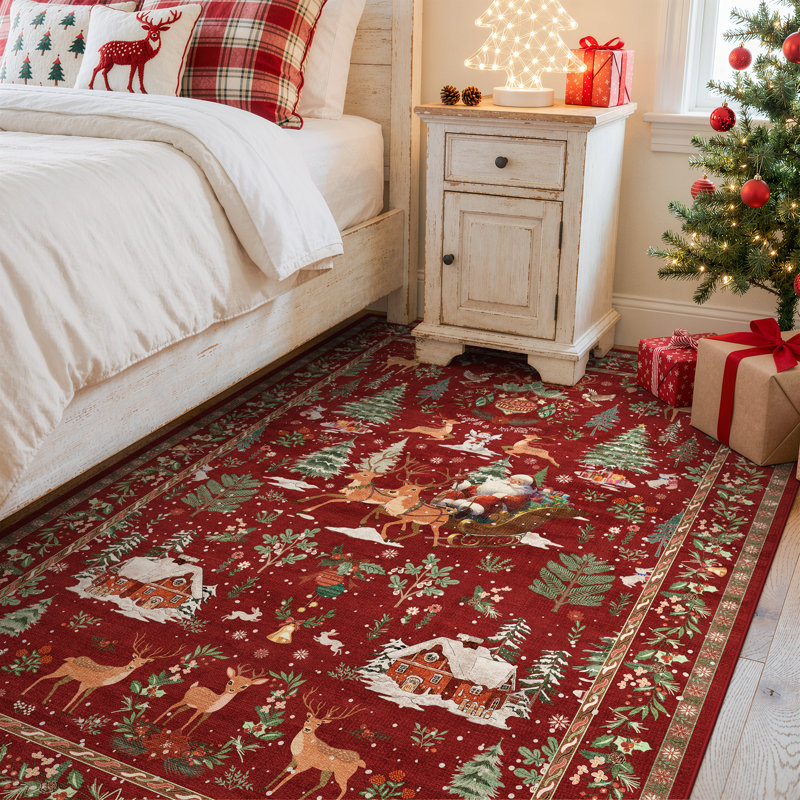 Renne de Noël Laurica lavable en traîneau, Rectangle 5 pi x 7 pi