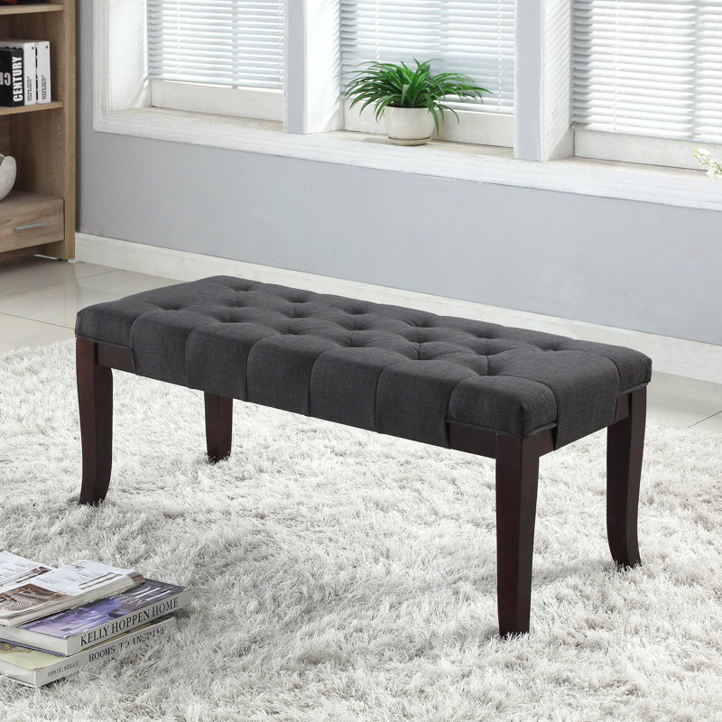 Linon Bench - Fabric Upholstered Tufted Seat, Gray