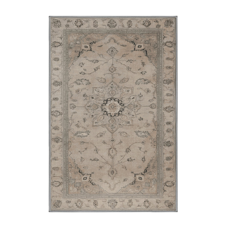 Machine Washable Tabriz Gray Area Rug, Rectangle 7' x 10'