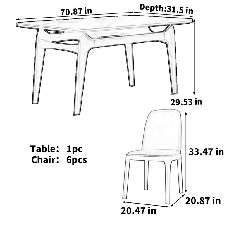 Table de salle à manger rectangulaire de style nordique, H 29,53 po x L 70,87 po x l 31,5 po