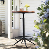 Bar Table, 30.3"-35.5" Tall Adjustable Bar Height, 23.7" Dia Swivel Round Wood Top Metal Base, Whiskey Standing Pub Dining Cafe Table Sofa Console Table, Industrial Black Rustic Brown, Heavy Duty