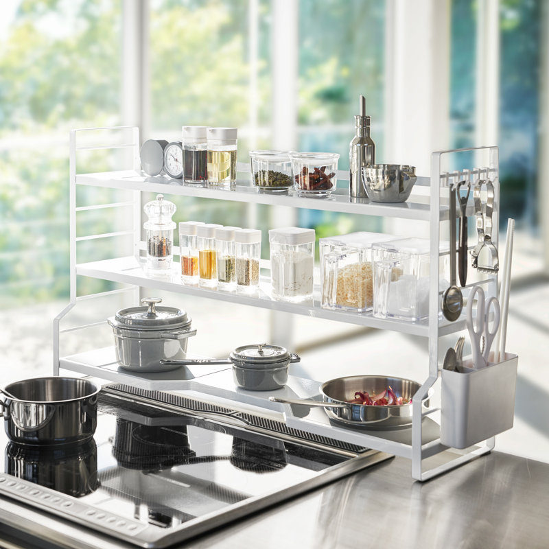 Yamazaki Modern 3-Tier White Steel Countertop Kitchen Shelf