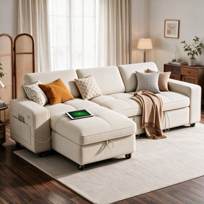 Canapé-lit modulaire en L de 80 po Oppelo - Canapé-lit convertible avec méridienne de rangement et chargement USB