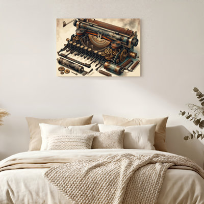 "Gallery Wrap", art mural sur toile pour le salon, la chambre à coucher, le bureau ou le vestibule - décoration murale décorative avec machine à écrire Steampunk