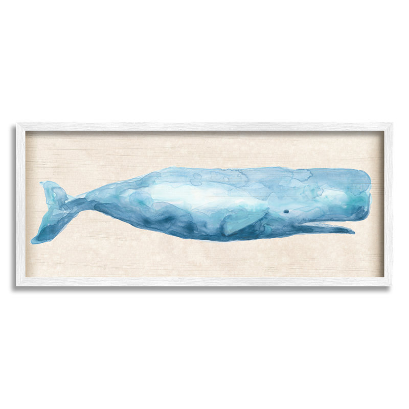 Baleine rustique bleue par June Erica Vess, H 13 po x l 30 po x P 1,5 po, Cadre blanc