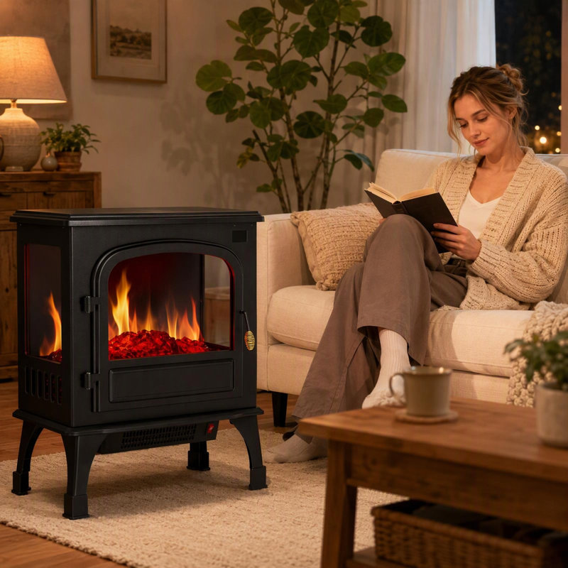 Cheminée électrique sur pied à effet flamme simulée, 3 couleurs de flamme, 750 W/1500 W, 5000 BTU, avec télécommande et minuterie 12 h
