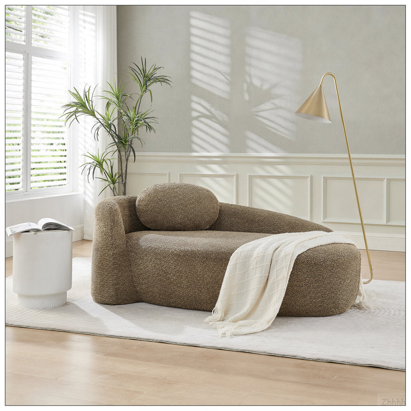 Fauteuil paresseux moderne simple ovale avec dossier intégré, accoudoirs latéraux et coussin, chaise longue compacte peu encombrante pour le salon - brun