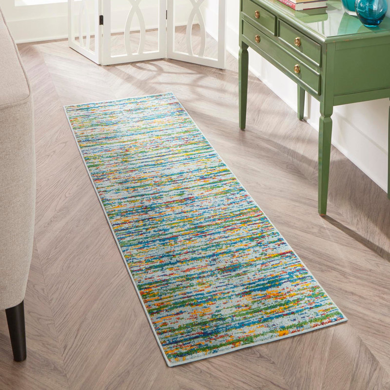 Tapis contemporain vert Malaija, Tapis de couloir 2 pi 7 po x 12 pi