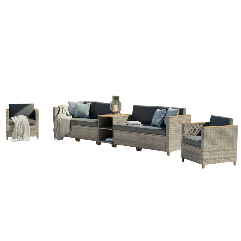 Ensemble de conversation modulaire avec coussins 7 pièces Gorden, Structure grise / coussin bleu marine
