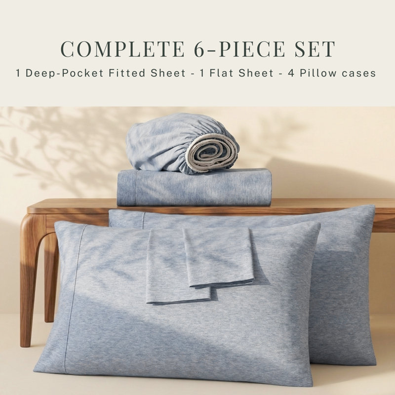 Ensemble de draps en micro-fibre, Chambray Blue Heaven, Drap-housse de taille très grand