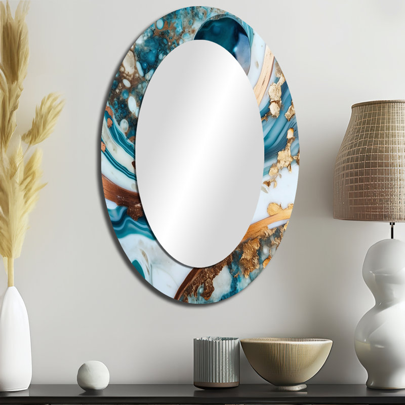 «Otylia Ocean Marble Hald Circle Abstract I», miroir mural décoratif en marbre bleu, 36 po x 24 po, Ovale
