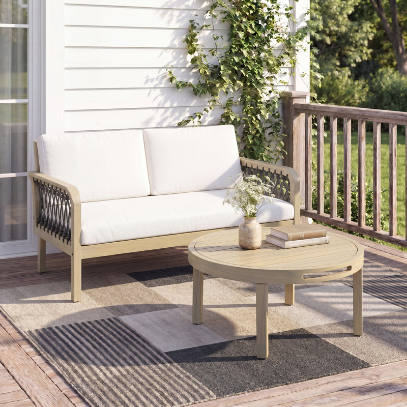 Ensemble de causeuse et table basse | Bois d'acacia | Crème | L 53,15 po x l 33,86 po x H 16,42 po
