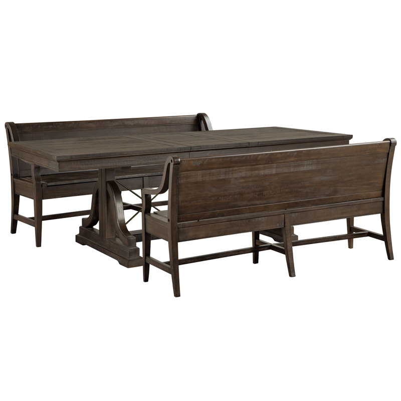 Extendable Trestle Dining Table With 2 Benches, 3 Pieces: Table, 2 Benches