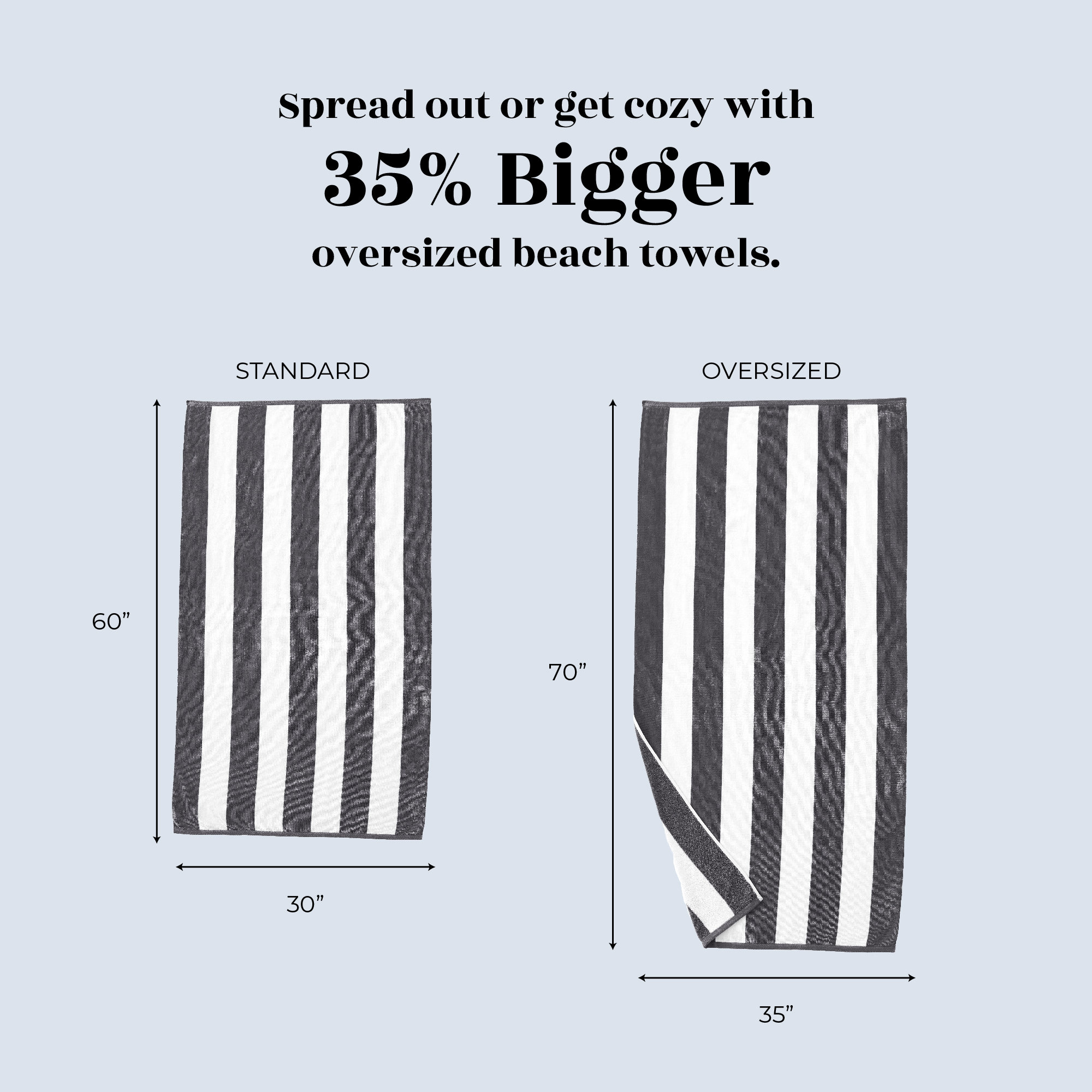 100% Cotton Absorbent & Quick-Dry Cabana Beach Towels, Charcoal Gray, Single Piece Beach Towel