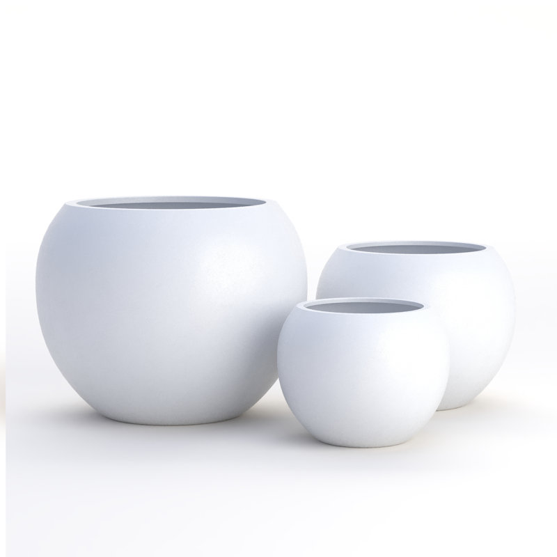 Signature Genest 1-Piece Fiberstone Planter For Indoor/Outdoor, White, 16.6" H x 21.2" W x 21.2" D
