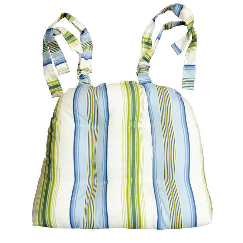 Cayman II Tropical Cotton Chair Pad - Pack of 4, Blue/Green/White Striped