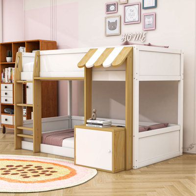 Lit superposé simple en bois avec bureau, rangement et station de charge USB