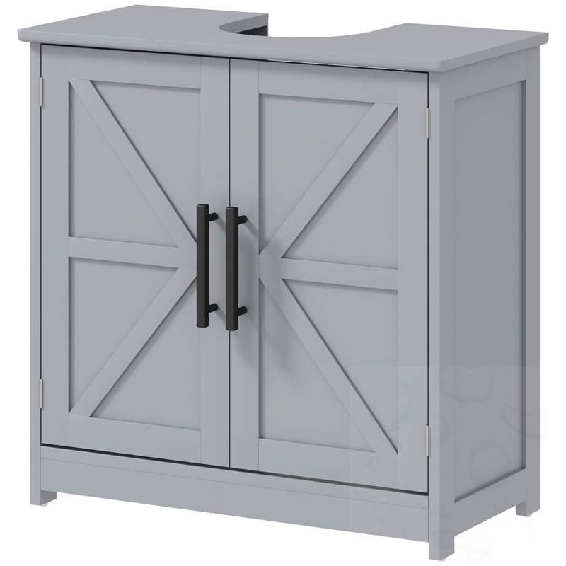 Armoire de rangement pour salle de bain avec 2 portes et tablette réglable (sans lavabo), Gris