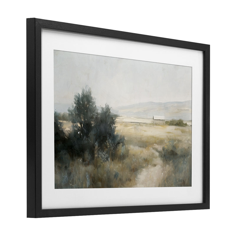 «Distant Barn Country Expanse», impression sous verre encadrée, design par Nina Blue, H 17 po x l 23 po, Cadre noir minuit