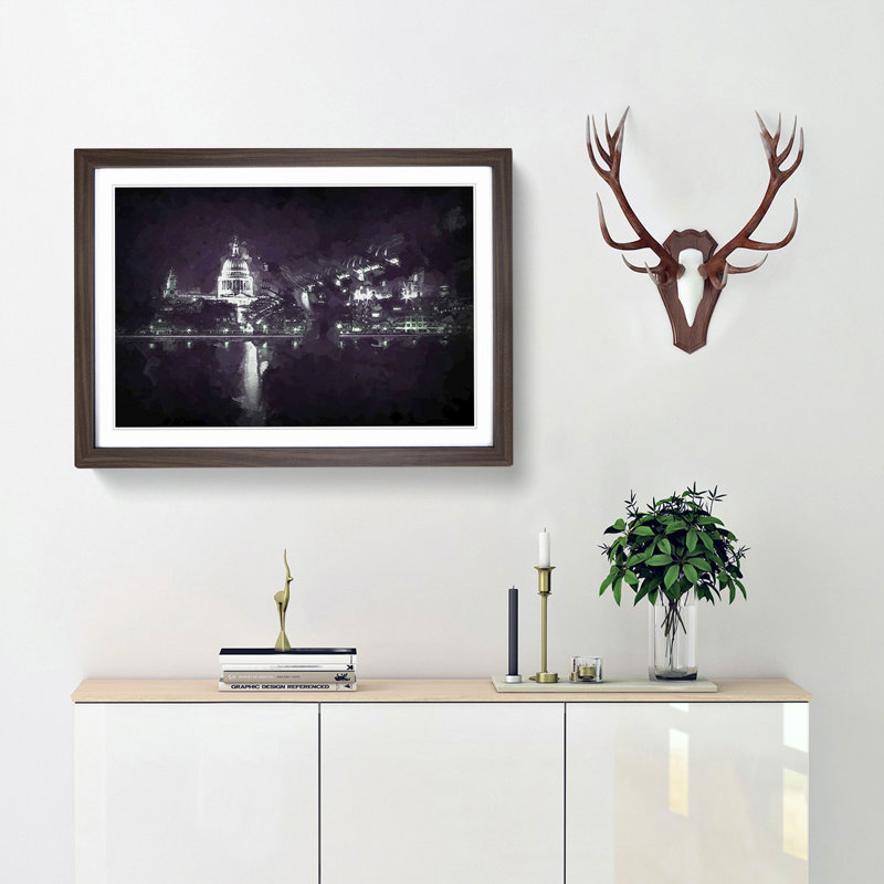 St Pauls Cathedral in London in Abstract - Framed Print, 62cm H x 87cm W x 2cm D, Walnut Framed
