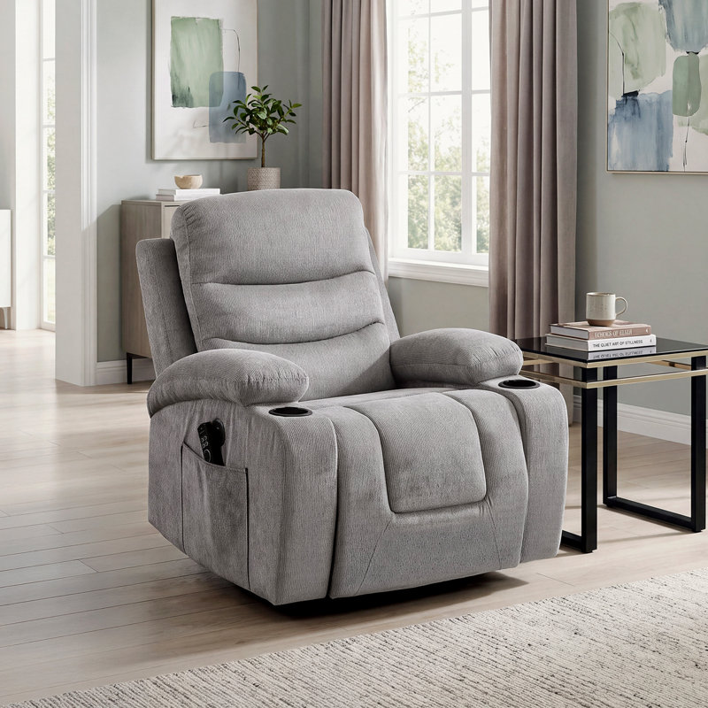 Fauteuil inclinable électrique traditionnel Eleanor 35,5 po en microfibre avec massage, siège chauffant, ports de chargement USB et deux porte-gobelets