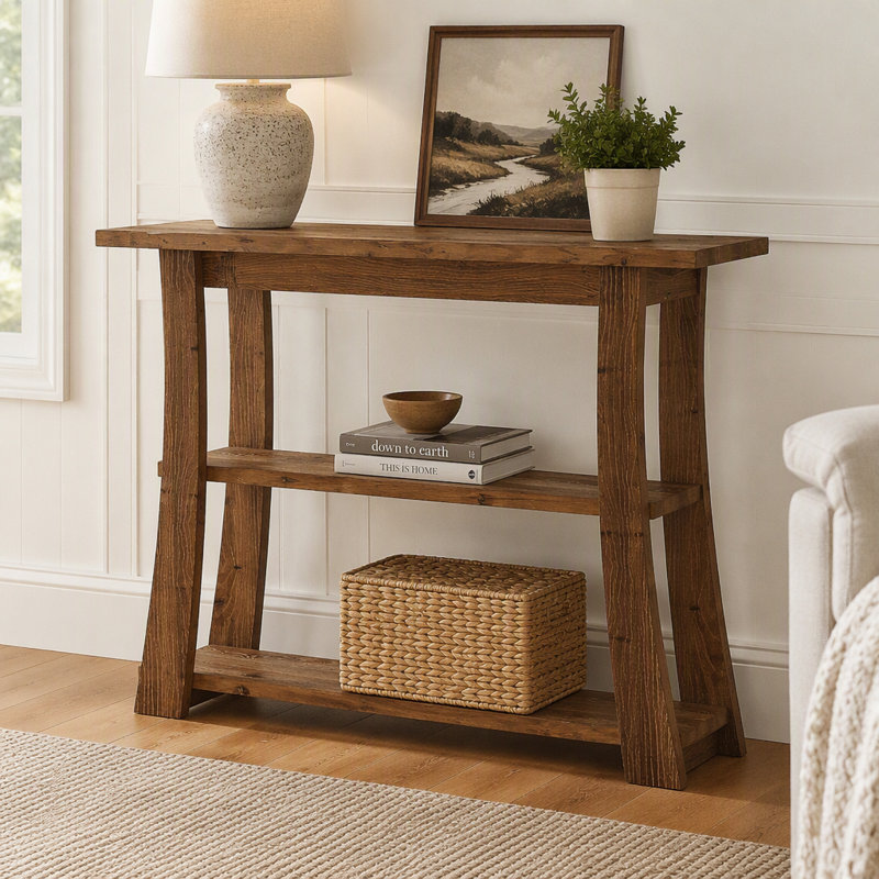 Table console 41 po en bois massif, canapé d'entrée étroit à 3 niveaux pour le couloir du salon