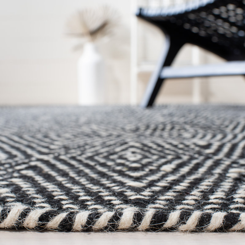 Tapis en laine / coton à tissage plat Estil en noir / gris, Tapis de couloir 2 pi 3 po x 9 pi