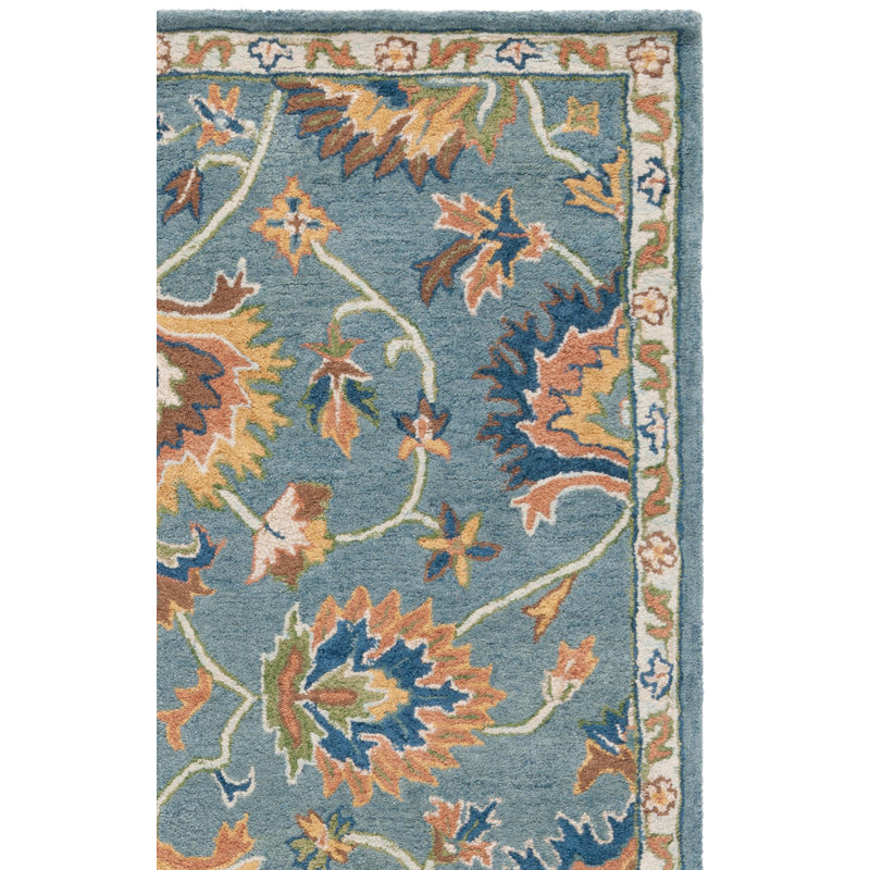 Tapis bleu / jaune / brun en laine Cranmore, Rectangle 3 pi x 5 pi